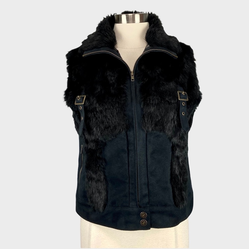 Platinum Plush Black Faux Angora Fur Zip Vest XL